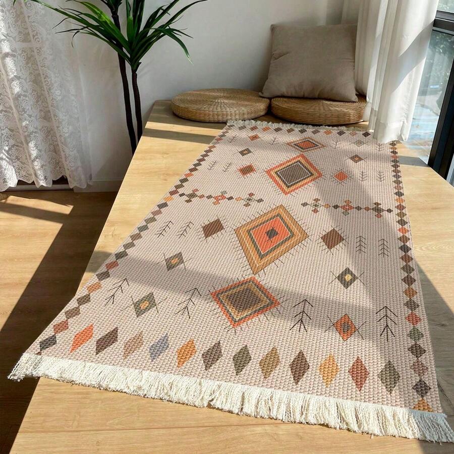 1入組波西米亞風格流蘇編織地毯，現代家居裝飾地毯適用於客廳，臥室，窗邊等，室內裝飾 - 彩色 - 查看 1