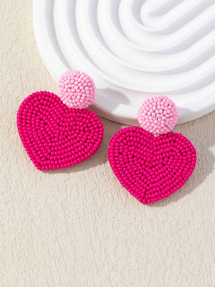 WinLeaf زوج من أقراط اللؤلؤ لعيد الحب، أقراط دائرية معقودة بخرز ثلاثي الأبعاد بألوان متباينة عصرية، حلي زينة مناسبة للأعياد والأم وعيد الأم، هدية