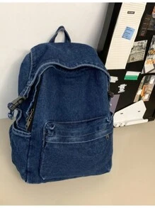 Men And Women Denim Backpack Casual Style Lightweight Jeans Backpacks Classic Retro For Work ,Travel,Daypack High-Capacity - Dark Blue - View 7