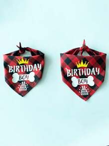 Pet Birthday Triangle Scarf Checkered Printed Dog Bandanas Crown Boy And Girl Happy Birthday Dog Scarf