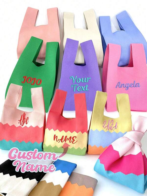 1 Peça Bolsa de Tote Personalizada com Bordado de Texto Tricotada, Bolsa de Viagem Leve de Curta Distância de Moda de Nicho, Adequada para Noivas, Madrinhas, Uso Diário, Outono, Material Escolar, Volta às Aulas, Presente Escolar, para Escritório, para Escola, para Sala de Aula, para Presentes de Professor, para Universidade, para Colegas, para Dormitórios, para Professores, para Meninos e Meninas, para Adolescentes, Estudantes do Ensino Fundamental, Estudantes do Ensino Médio, Estudantes Universitários, Caloiros, Veteranos, Bolsas de Ombro Personalizadas para Mulheres, Casual Chique de Rua
