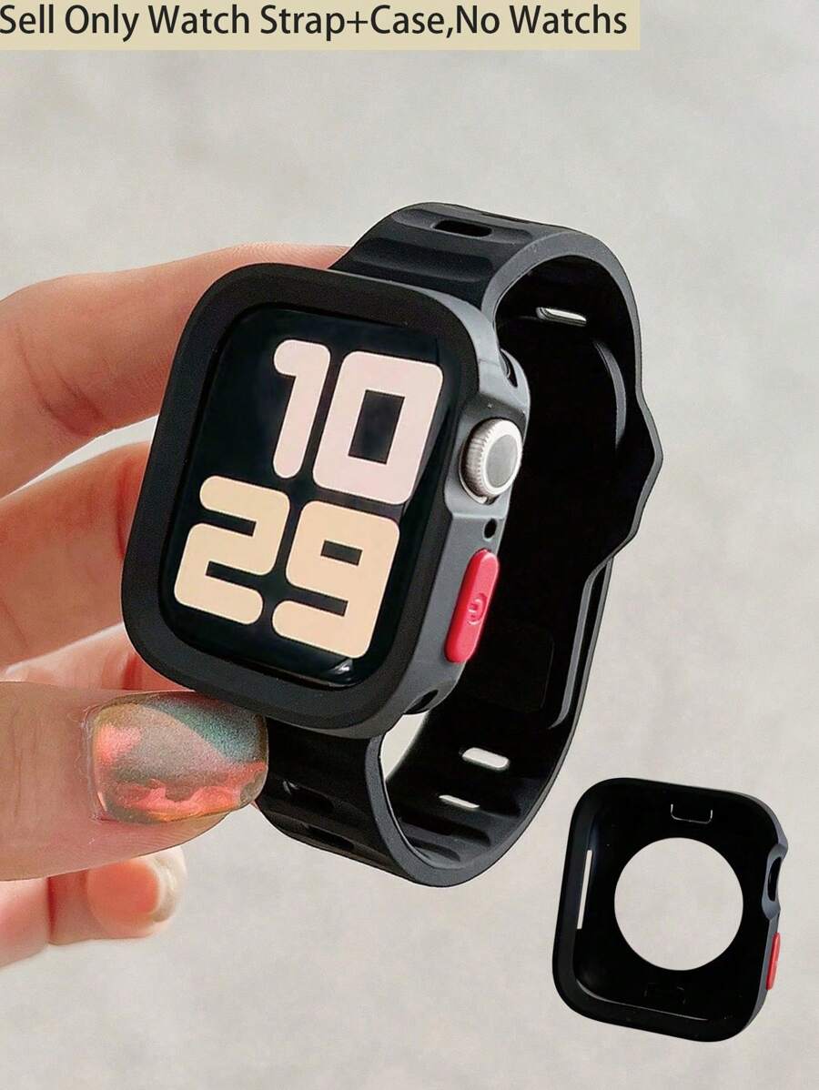 2pcs-Pack Compatible With Apple Watch Band Apple WatchStrap And Apple WatchCase Men And Women Adjustable Fluorescent Green Soft Ultra Thin Silicone Sports Apple WatchStrap And Tpu Hollow Out Soft Armor Clear Protective Apple WatchCase For Men & Women,Compatible With Apple Watch Band 40/41/44/45/49MM, Compatible With Apple Watch Series Ultra/SE/9/8/7/6/5/4, Smart Watch Accessories