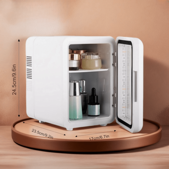 迷你冰箱 4L 容量，透明门和彩色灯适用于卧室、汽车、办公桌和大学宿舍便携式冷藏加热器食品、饮料、护肤品、美容化妆品小冰箱