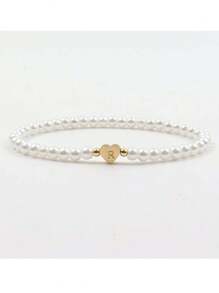 1pc Classic A-Z Heart Initials Bracelet, Handmade Beaded Bracelet With Faux Pearl, Women's Jewelry Gift, Fashion Commuting Heart Bracelet, Simple Elegant Heart Accessories, Valentine's/Christmas Gift For Girlfriend - Multicolor - View 9