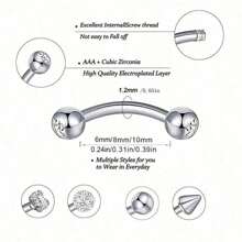 5 Pcs 16G Stainless Steel Curved Eyebrow Rings Barbells Piercing Jewelry Set Simple Designs For Eyebrow Ear, Belly, Lip, And Body 6/8/10mm