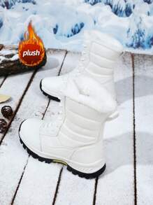 Damen Schneestiefel, neuer Herbst/Winter Hochschaft Schnürstiefel, bequem, dick profilierte rutschfeste vielseitige einfarbig schwarze Kurzstiefel, geeignet für Outdoor, Wandern, Abenteuer, modisch, Lederobermaterial, plüschgefüttert, warm, wasserdicht