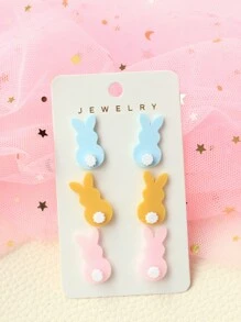 Conjunto de 3 piezas de pendientes acrílicos de conejito de Pascua con adornos de cola de conejo, dulce regalo de joyería festiva