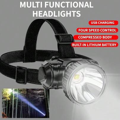 KENSUN 1pc Strong Light LED Headlamp Outdoor Fishing Headlight USB Rechargeable Powerful Head Lamp Built-In Battery Camping Running Lantern, Camping Accessories