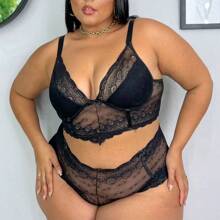 Plus Size Bra & Panty Sets - Black - View 3