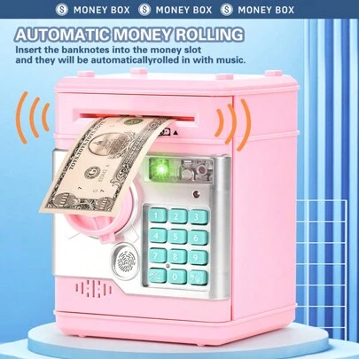 带电子密码锁和自动抓取钞票槽的儿童存钱罐，真钱现金硬币罐储蓄盒电子货币银行，适合 3 岁以上男孩女孩的热门礼物