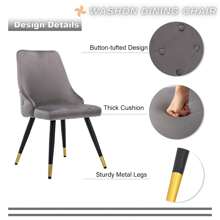 WAHSON OFFICE CHAIRS Pack Of 2 Dining Room Chairs Velvet Kitchen Chairs, Upholstered Chair With Metal Legs, Living Room Chair With Backrest, Button Tufted Armchair For Dining Room/Kitchen - Grey - View 6