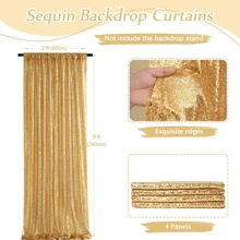Royal Blue Sequin Backdrop Curtain, 4PCS 2FTx8FT Glitter Backdrop Curtain For Parties, Christmas, Wedding, Party Decoration - 藏蓝色 - 查看 2