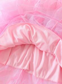1pc Women's New Fashion Asymmetric Ruffled Layer Cake Mesh Tutu Skirt - Light Pink - View 4