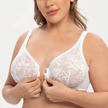 MELENECA MELENECA Women's Front Closure Plus Size Racerback Stretch Lace Underwire Bra