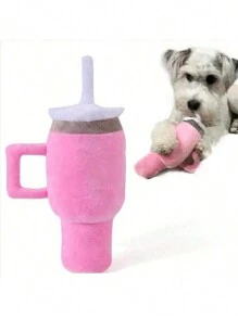 1pc Cup Design Pet Dog Squeaky Plush Toy, Chew Resistant Teeth Grinding Toy