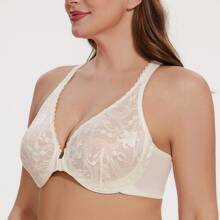 MELENECA MELENECA Women's Plus Size Racerback Unlined Lace Underwire Front Closure Bra