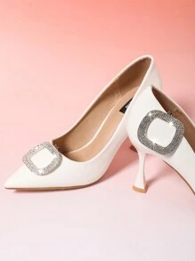 2pcs Detachable DIY Shoe Accessories, Fashion Elegant Metal Square Rhinestone Shoe Clips, Suitable For High Heels, Flats, Bags, Clothing, Black/White/Red - White - View 4