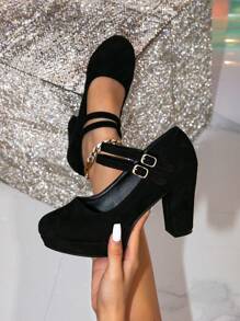 Women's Fashion High Heel Platform Thick Heel Black Pumps, Suitable For All Seasons,Elegant,Mary Jane - Black - View 5