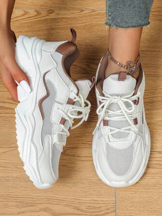 2025 Autumn Sneakers For Women Fashionable, Soft, Breathable & Lightweight Mesh Running Shoes, Elegant Brown Retro Color, Unisex Casual Walking Shoes, Suitable For Commuting, Fitness, Travel, Platform Style, Round Toe, Low-Top, Multipurpose, Holiday Gift, Women Sports Shoes