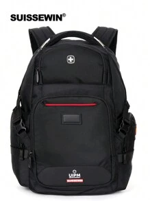 SUISSEWIN 商务笔记本电脑背包，2024年新品，大容量，轻便旅行包男士包礼物送给男士度假旅行必需品爸爸礼物男朋友礼物书包学校背包运动包旅行背包书包笔记本电脑包 - 黑色 - 查看 1