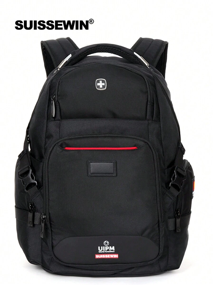 SUISSEWIN 商务笔记本电脑背包，2024年新品，大容量，轻便旅行包男士包礼物送给男士度假旅行必需品爸爸礼物男朋友礼物书包学校背包运动包旅行背包书包笔记本电脑包 - 黑色 - 查看 1