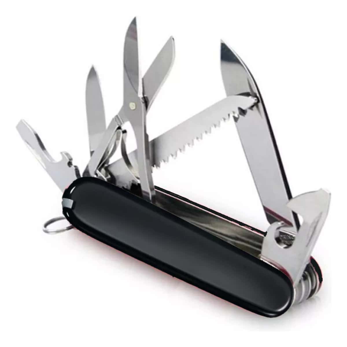 Navaja metálica Multiusos con 11 Funciones Que Incluyen: desarmador, Tijeras, destapador, Navaja, Sierras y sacacorchos(Negro) - Negro - Ver 1