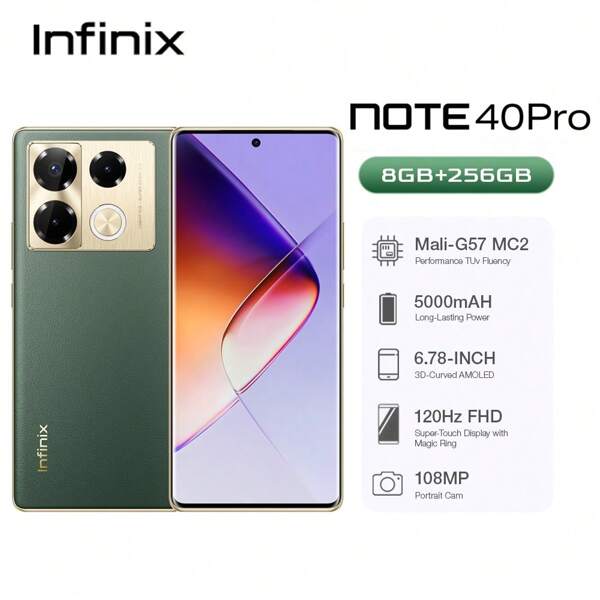 Infinix NOTĂ 40 Pro 8GB+256GB 4G Helio G99 6.78"120Hz IPS LCD 108MP Cameră spate triplă 5000mAh Android 14 Telefon mobil mobil Cap de încărcare SIM dual Specificații europene Smartphone