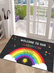 1 pezzo Zerbino di benvenuto in classe con motivo arcobaleno di incoraggiamento, zerbino in fibra di poliestere lavabile in lavatrice, adatto per ingresso, soggiorno, cucina, camera da letto, decorazione interna ed esterna, per tutte le stagioni - nero - Visualizzare 3
