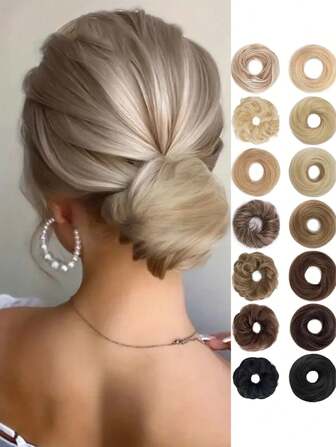 2 英寸合成发髻，合成丝直环发髻，合成接发，发髻发片，适合所有女性日常使用，佩戴方便！