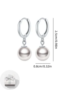 1pair Fashionable Elegant Women's Pearl Dangling Earrings Silver Hoop Earrings 925 Sterling Silver Simple Fine Jewelry Suitable For Ladies Girls Gifts Daily Wear Party Dating Vacation Engagement Marriage - Multicolor - View 11