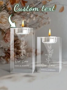 1 Custom-Designed Crystal Candlestick With Text Wedding Design - Personalized Carved Candlestick, A Unique Wedding Keepsake, Made Of High-Quality Crystal, A Romantic Decorative Piece Suitable For Newlyweds. - Multicolor - View 14