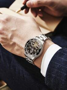 MUKUO 1pc Green & Black Monster Series Perpetual Calendar Automatic Mechanical Men's Waterproof Luminous Wristwatch