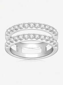 1 pièce Bague de mariage à double couche de luxe légère Bijoux pour dames en argent sterling 925 simple Petite zircone Bague de fiançailles Fine bijouterie Cadeau pour le mariage Pour la fête de fiançailles