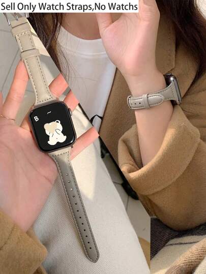 1pc Apple Watch Band, Elephant Gray Leather Band With Cold Style, Apple WatchBand Compatible With Apple Watch Strap Series Ultra 9-8-7-6-5-4-3-2-1, Compatible With Apple Watch SIze 38mm/40mm/41mm/42mm/44mm Thin Waist Design, Classy Feeling, Ultra-Fine Fiber Band Shows Delicate And Elegant, Classic And Timeless, The Simpler The Better For Highlighting Clean Charm, For Men And Women