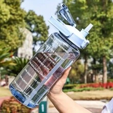 2L Portable Water Bottle Large Capacity Plastic Straw Water Cup Drink Bottle With Time Marker For Outdoor Sports Fitness