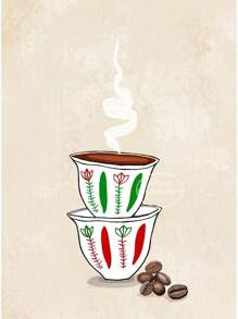 1Pc Abstract Colorful Floral Arabic Welcoming Coffee Quotes Poster Canvas Painting Wall Art Pictures Home Cafe Decor No Frame