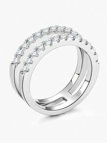 1 pièce Bague de mariage à double couche de luxe légère Bijoux pour dames en argent sterling 925 simple Petite zircone Bague de fiançailles Fine bijouterie Cadeau pour le mariage Pour la fête de fiançailles