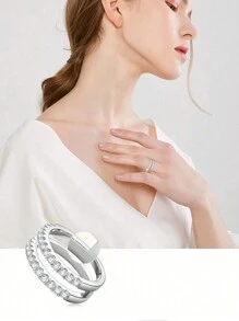 1 pièce Bague de mariage à double couche de luxe légère Bijoux pour dames en argent sterling 925 simple Petite zircone Bague de fiançailles Fine bijouterie Cadeau pour le mariage Pour la fête de fiançailles