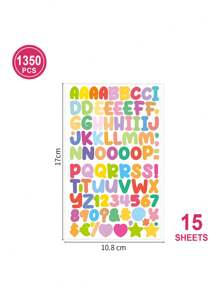 15 Sheets/1350pcs Cartoon Letter Sticker Set, DIY Planner & Decoration Sticker Materials,School Supplies,Back To School - Multicolor - View 6
