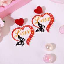 1pc Fashionable & Elegant Heart Love Butterfly Earrings, Best Gift For Girl And Girls On Valentine's Day