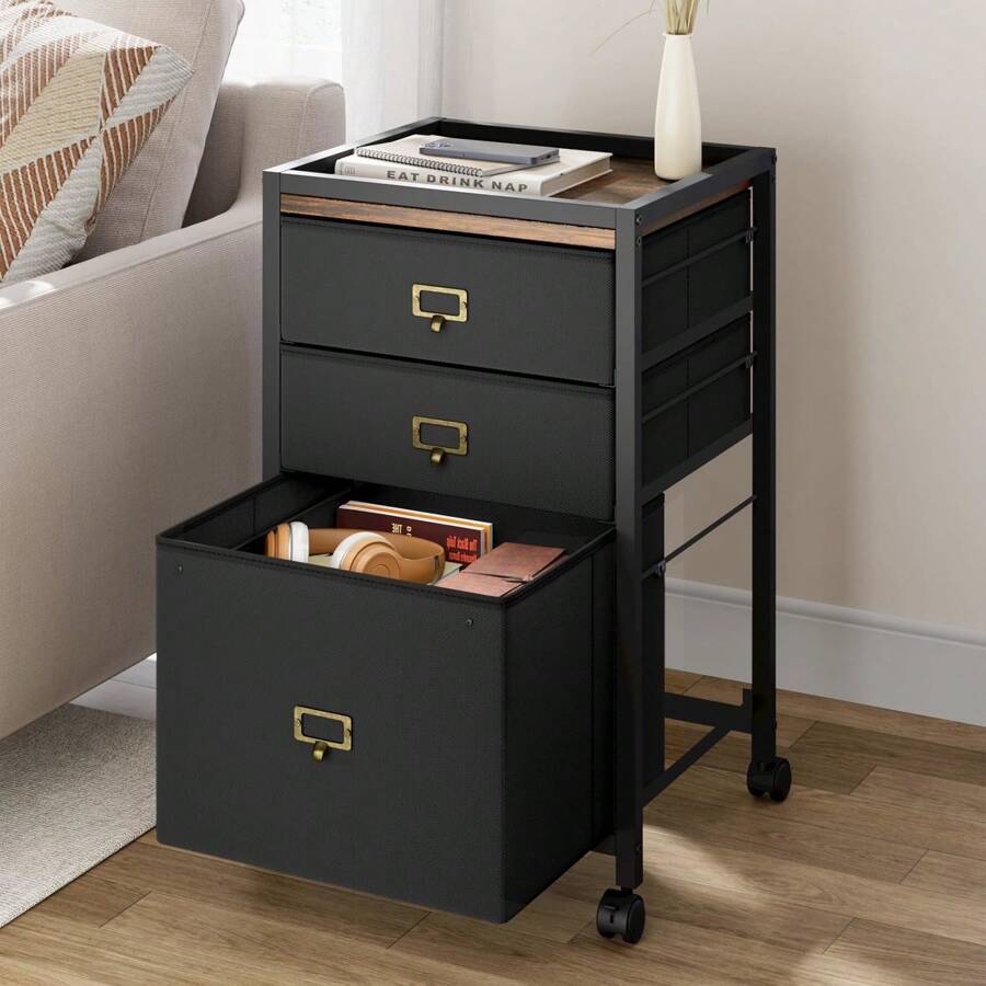 3-Drawer Mobile File Cabinet – Black Vertical Filing Cabinet For Letter/A4, Under Desk Storage For Home Office - Black - View 1