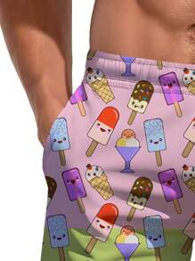 Men's Beach Shorts - 3D Digital Print, Casual Drawstring Shorts