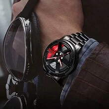 Car Wheel Watch, Stainless Steel Men Wristwatch With Spinning Car Rim Hub Design, Japanese Quartz Movement, Water Resistant, Scratch Resistant Gifts For Car Enthusiasts - Black - View 8