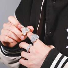 1 pièce Bague échelle pavée de zircone cubique, forme carrée et en forme de cœur pour homme et femme, bijou de style rétro, mode unique rock punk, cadeau d'anniversaire