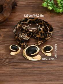 3pcs/Set New Stylish European & American Geometric Metal Earrings And Necklace Jewelry Set, Sexy Exaggerated Leopard Print Water Drop Shape