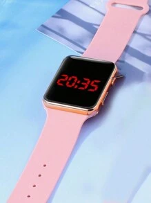 1 pièce Montre numérique carrée LED et 1 pièce Bracelet cheval arc-en-ciel en cristal, convient pour une tenue décontractée