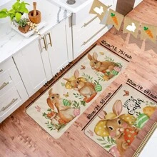 1/2pcs Happy Easter Rabbit Kitchen Rugs, Rabbit Easter Eggs Carrot Kitchen Mat Decor, Spring Butterfly Floor Door Mat Home Decor - Multicolor - View 12