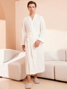 1件装新款白色情侣浴袍男女浴袍材质浴袍长袖长毛巾浴袍吸水速干透气面料柔软细腻亲肤四季可穿适合居家度假用品情侣浴袍夏季婚礼居家浴室装饰返校 - 白色 - 查看 9