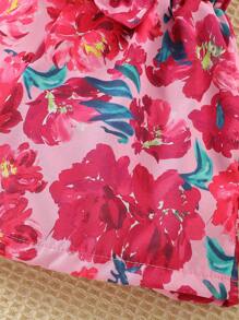 Young Girl Asymmetrical Shoulder Floral Top + Butterfly Floral Print Shorts 2-Piece Summer Set