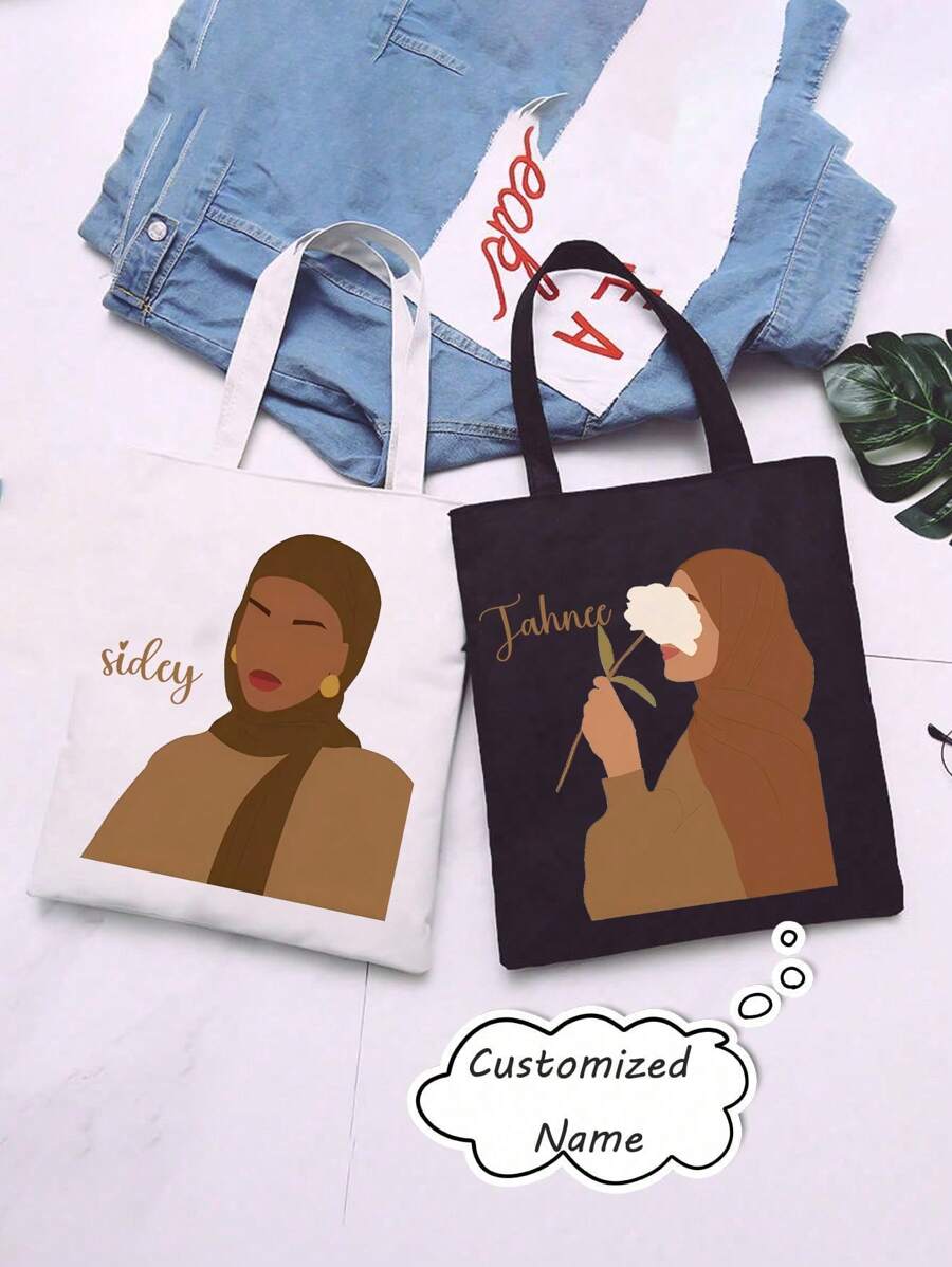 Personalized Headscarf Bag, Headscarf Gift For Girls, Girls' Gift, Abstract Women's Bag, Custom Handbag, Islamic Gift, Gift, Festival Gift, School Supplies, Back To School, Office Supplies, School Items, Classroom Supplies, Teacher Gift, Travel Organizer - White - View 1